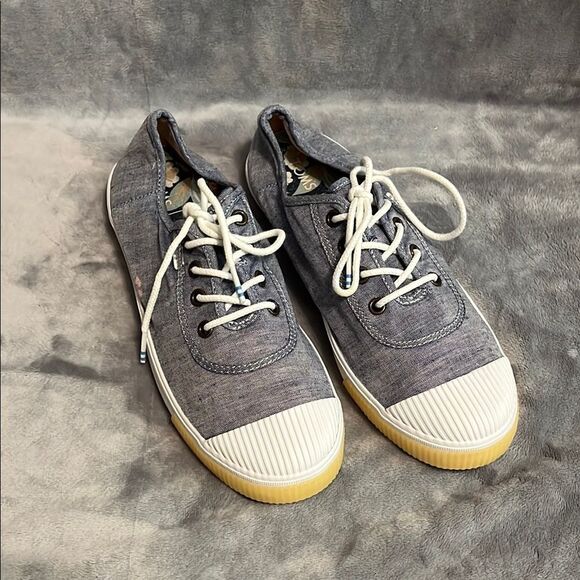 Toms Women's Blue Chambray Lace Up Floral Insole - Picture 1 of 11